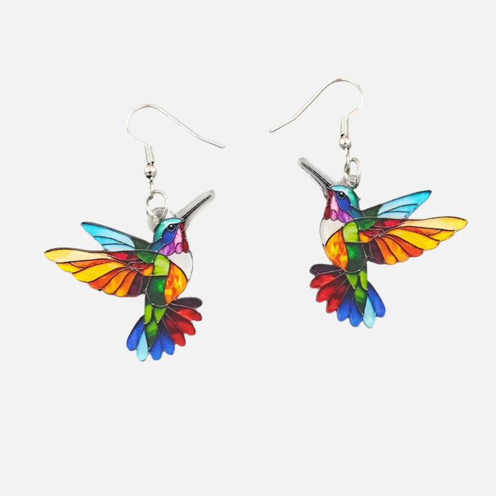 Akryl Kolibri Dangle-øredobber – Klart 2D-fugledesign