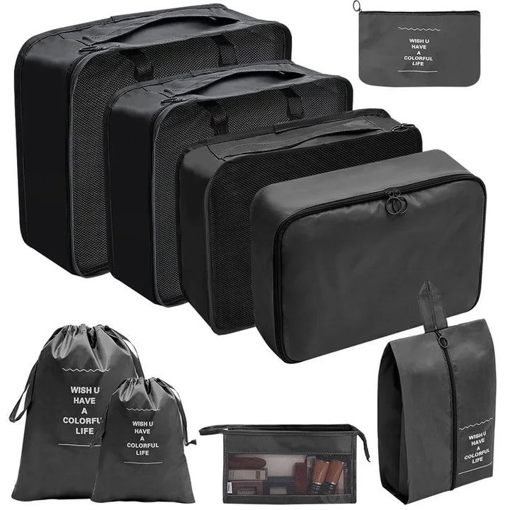 PackWunder Reiseorganizer-sett 7/8/9/10 deler | Sammenleggbar Organizer for Koffert | For Klær, Sko og Tilbehør