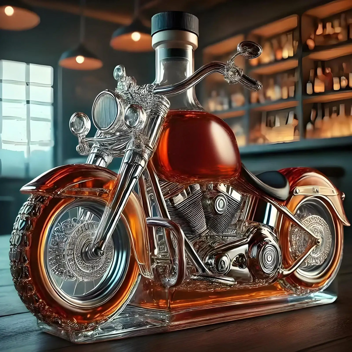 Whiskykaraffel i Form av en Harley-Motorsykkel for Hjemmebar