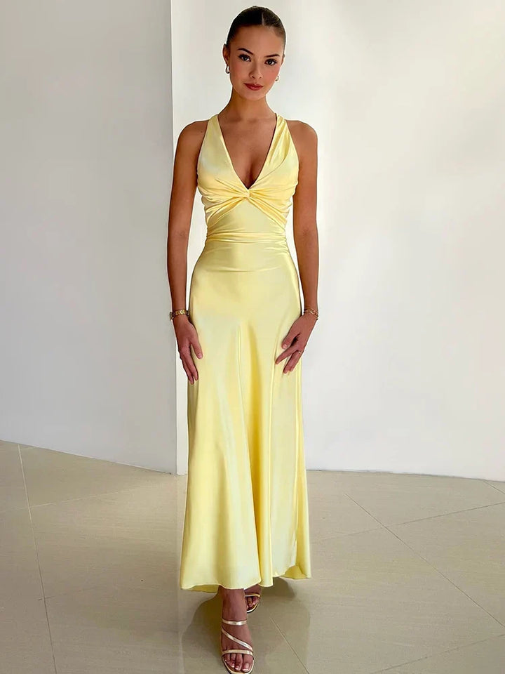 Satin dress with halterneck