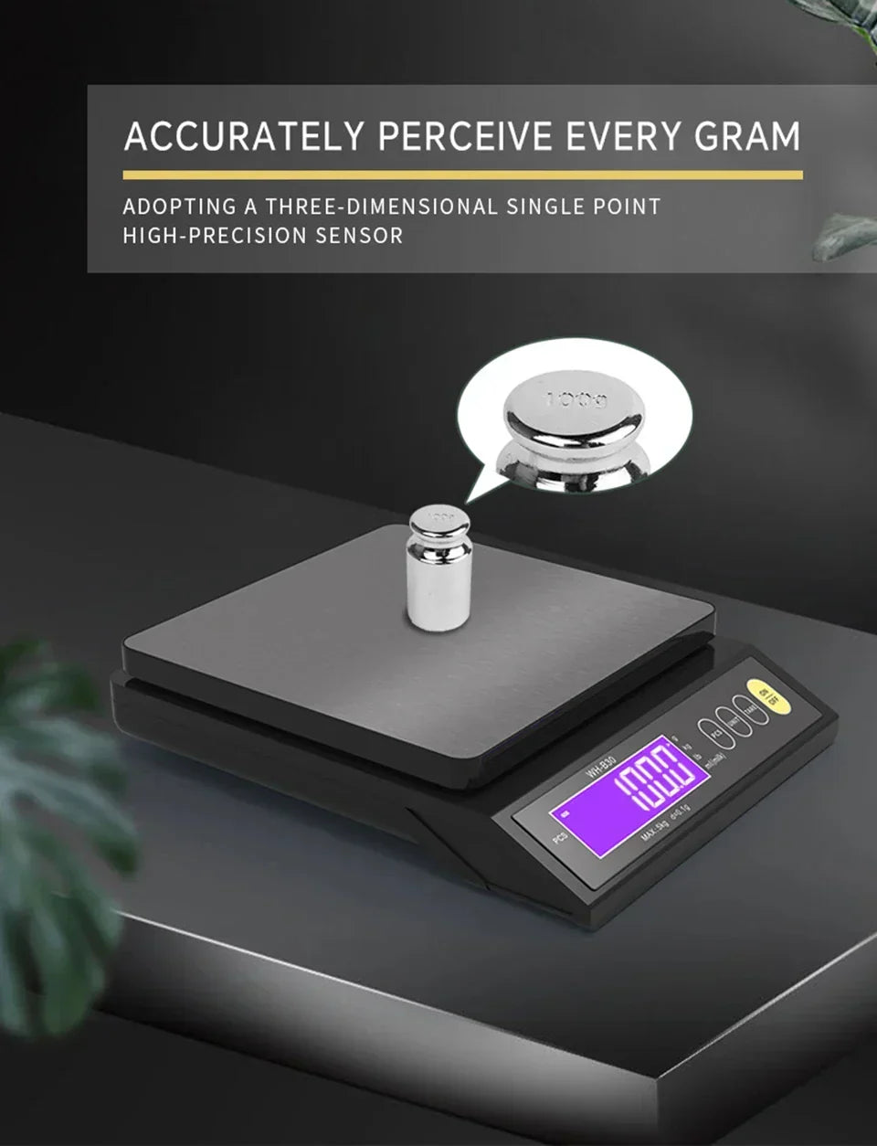 Digital elektronisk kjøkkenvekt 5 kg/0,1 g og 10 kg/1 g, LCD-skjerm, helt vanntett kjøkkenredskap i rustfritt stål