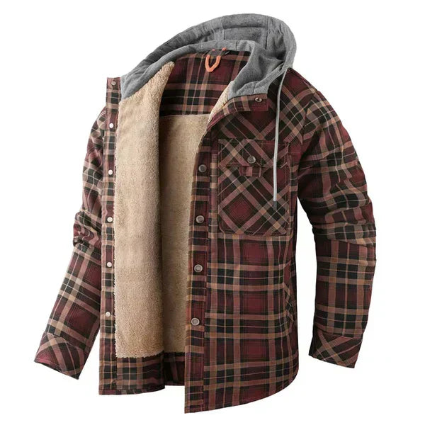 Rut pattern shirt jacket with hood for men