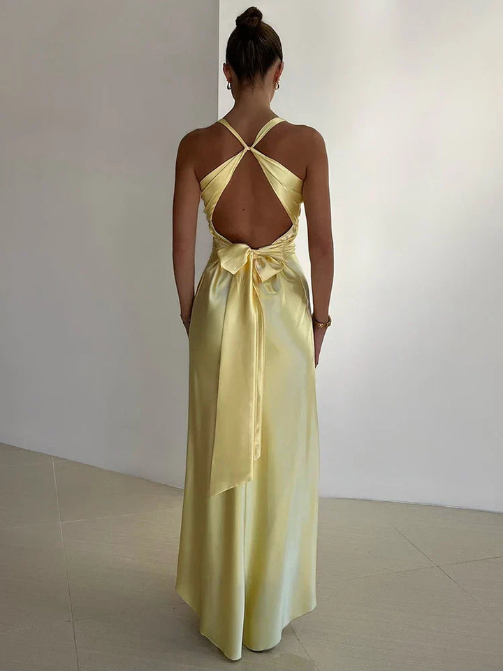 Satin dress with halterneck