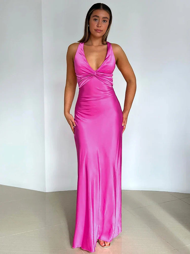 Satin dress with halterneck