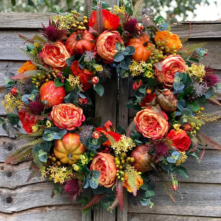 Autumna Charm Høstkrans | Gresskar og Rotting | 40 cm | Håndlaget dekorasjon for høst og thanksgiving
