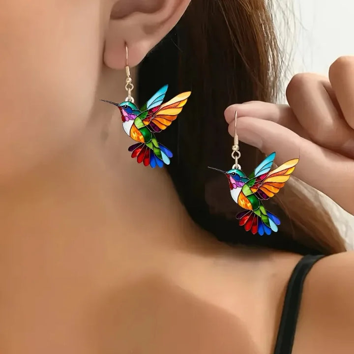 Akryl Kolibri Dangle-øredobber – Klart 2D-fugledesign