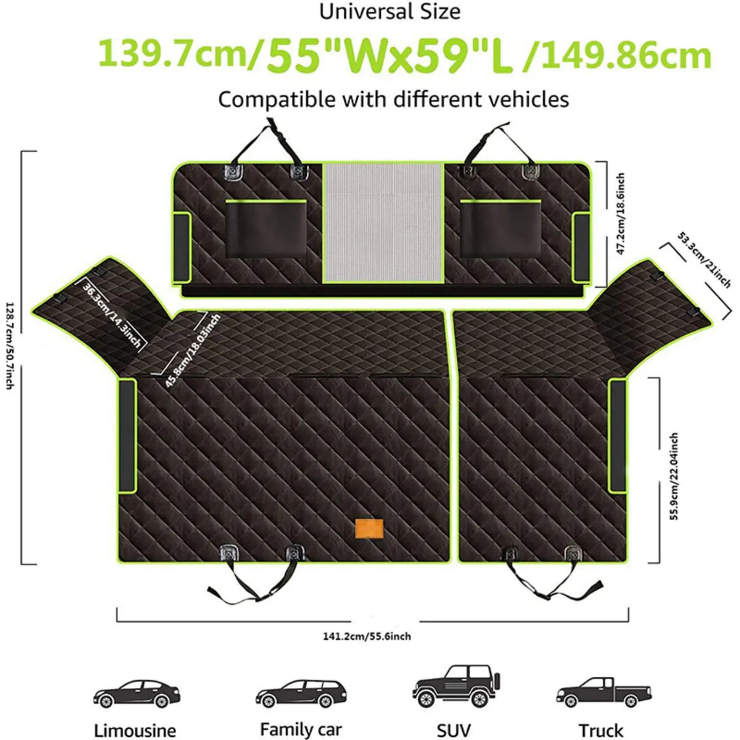 PawRide Setetrekk for Hunder | 6-i-1 Design | Vanntett og Sklisikkert | For Bil, SUV og Varebil