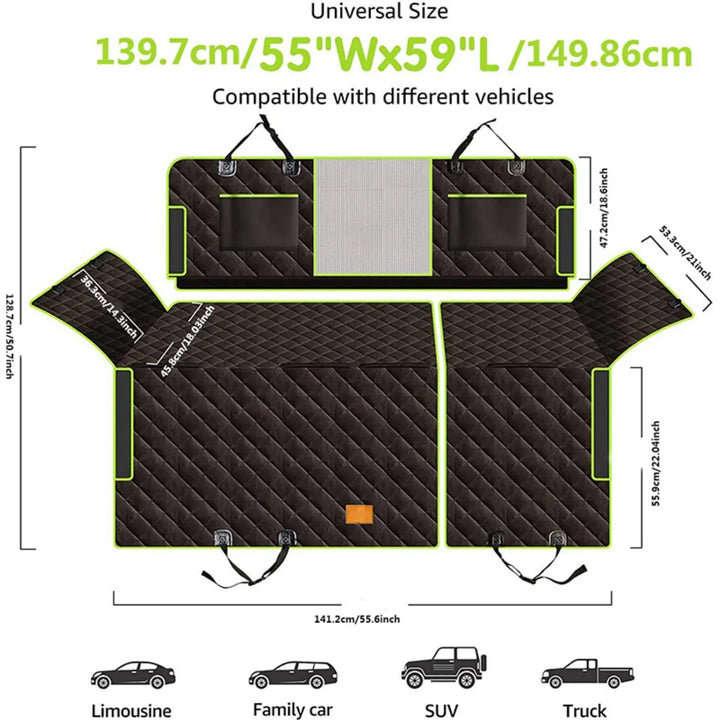 PawRide Setetrekk for Hunder | 6-i-1 Design | Vanntett og Sklisikkert | For Bil, SUV og Varebil