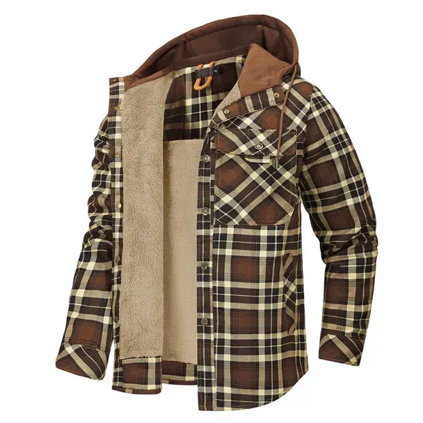Rut pattern shirt jacket with hood for men