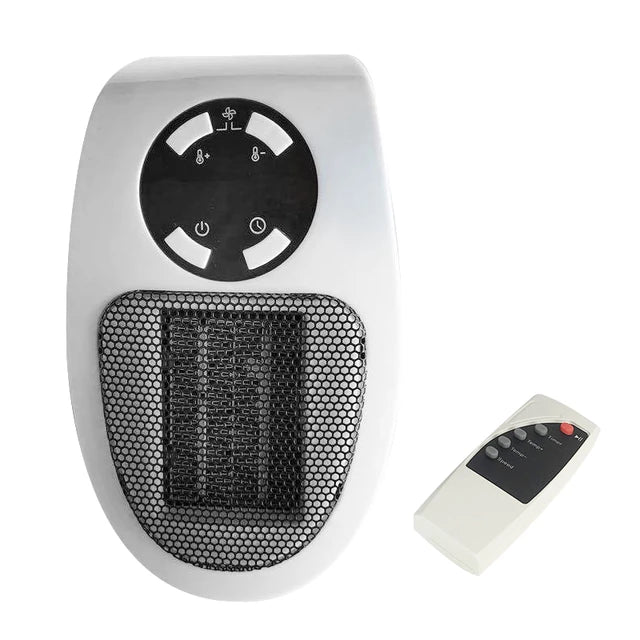 Mini stikkontaktvarmer med fjernkontroll og timer