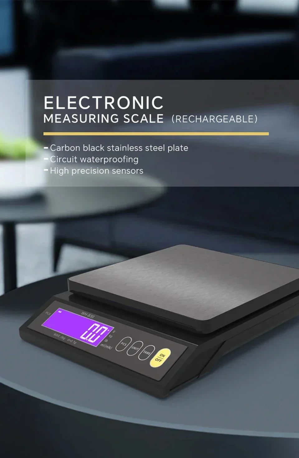 Digital elektronisk kjøkkenvekt 5 kg/0,1 g og 10 kg/1 g, LCD-skjerm, helt vanntett kjøkkenredskap i rustfritt stål