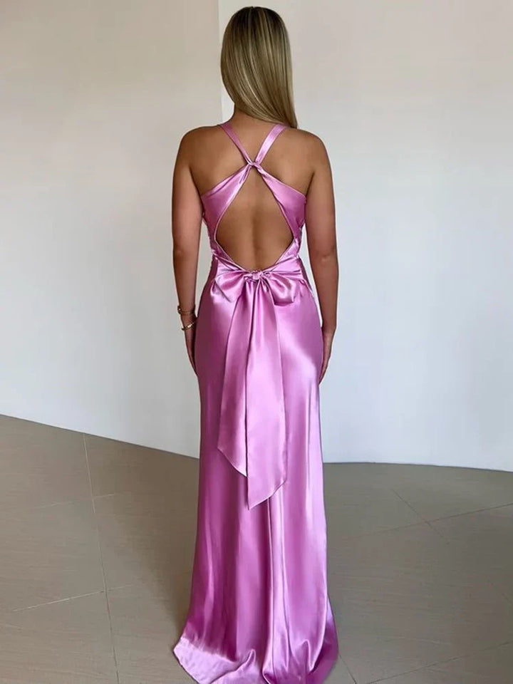 Satin dress with halterneck
