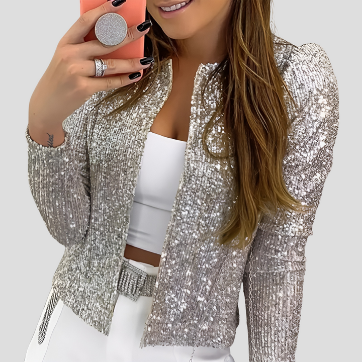 Elegant Glitter Langermet Cardigan Jakke