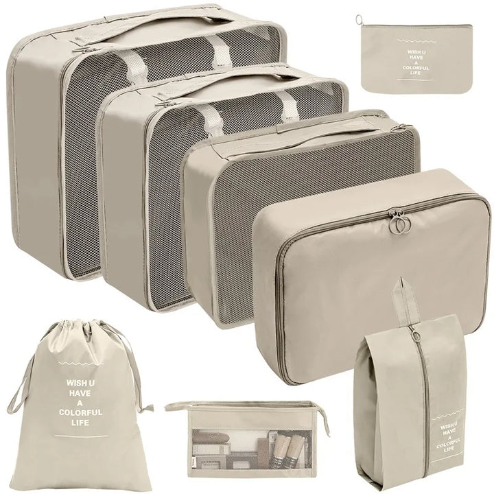 PackWunder Reiseorganizer-sett 7/8/9/10 deler | Sammenleggbar Organizer for Koffert | For Klær, Sko og Tilbehør
