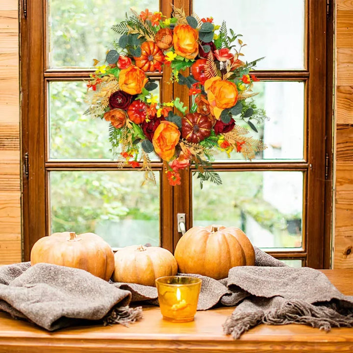 Autumna Charm Høstkrans | Gresskar og Rotting | 40 cm | Håndlaget dekorasjon for høst og thanksgiving