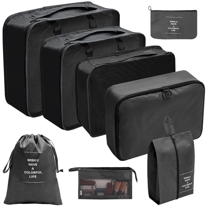 PackWunder Reiseorganizer-sett 7/8/9/10 deler | Sammenleggbar Organizer for Koffert | For Klær, Sko og Tilbehør