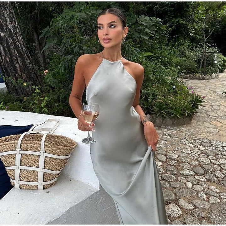 Sleeveless Satin Maxi Dress with Elegant Twist