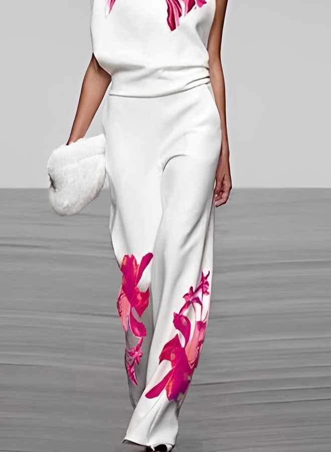 Floral two-piece set with asymmetric top