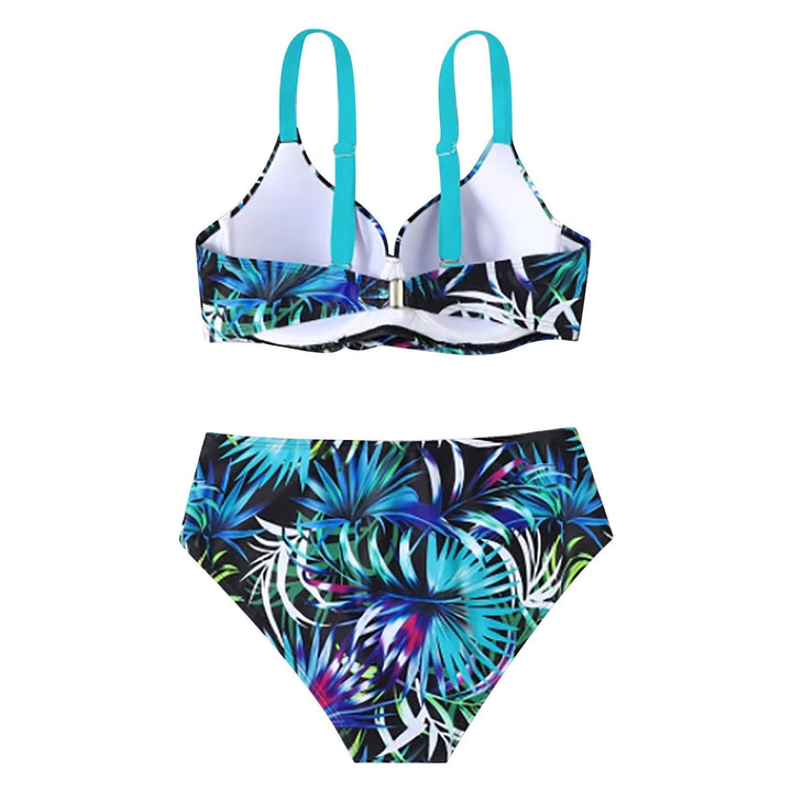 Kvinners Høy Liv Blad Print Bikini