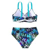 Kvinners Høy Liv Blad Print Bikini