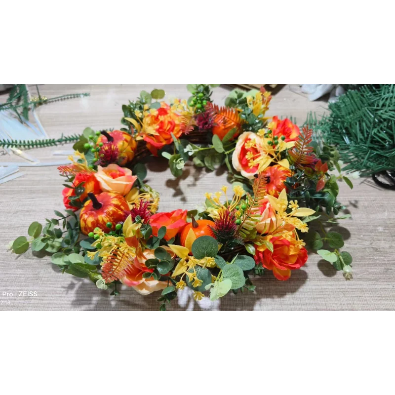 Autumna Charm Høstkrans | Gresskar og Rotting | 40 cm | Håndlaget dekorasjon for høst og thanksgiving