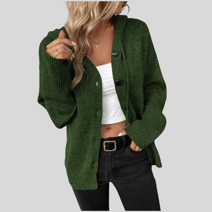 Dame strikket cardigan – Varm modell med knapper og quilt-detaljer