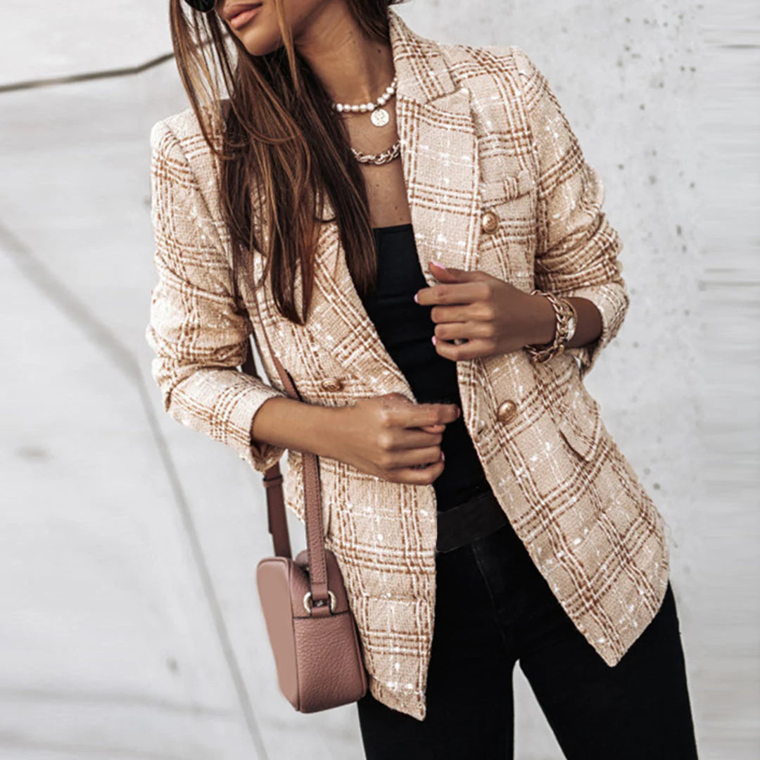 Elegant Mønstrete Kvinners Blazer med Gullknapper