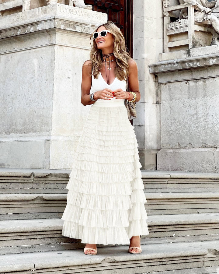 Elegant Tulle Maxi Skirt with Elastic Waist
