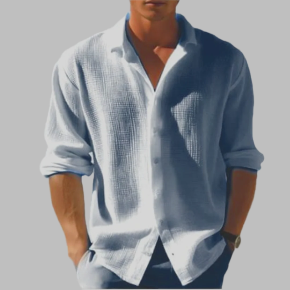 Light solid-colored men's shirt in cotton and linen
