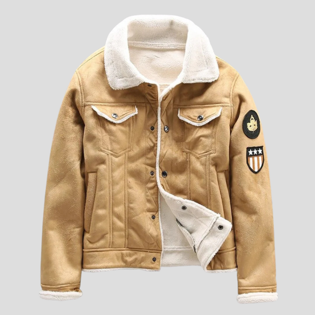 Biker-jakke i semsket skinn for menn