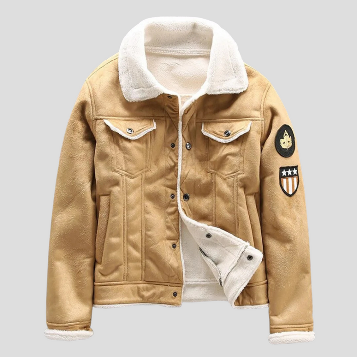 Biker-jakke i semsket skinn for menn