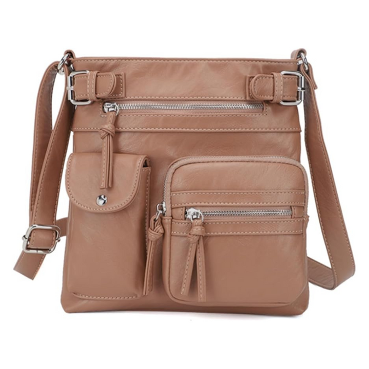 Ladies' leather shoulder bag with multiple pockets
