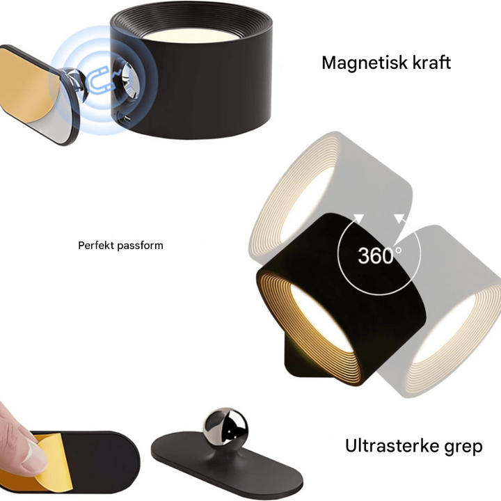 Trådløs 360° oppladbar LED-vegglampe