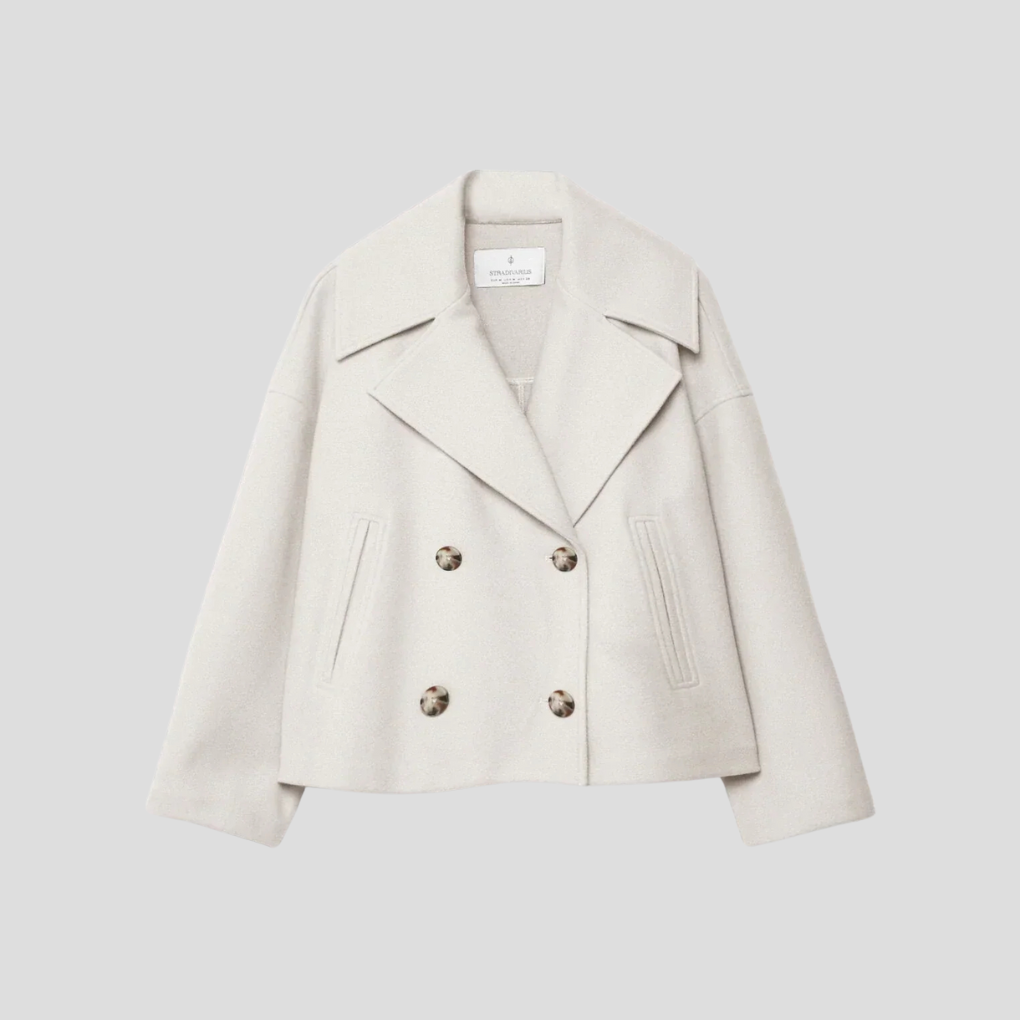 Elegant dobbeltspent kort kåpe – elegant og tidløs