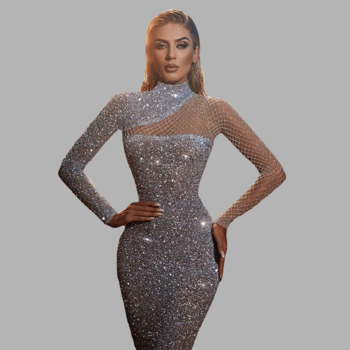 Elegant off-shoulder paljettkjole – Glamorøs look for spesielle anledninger