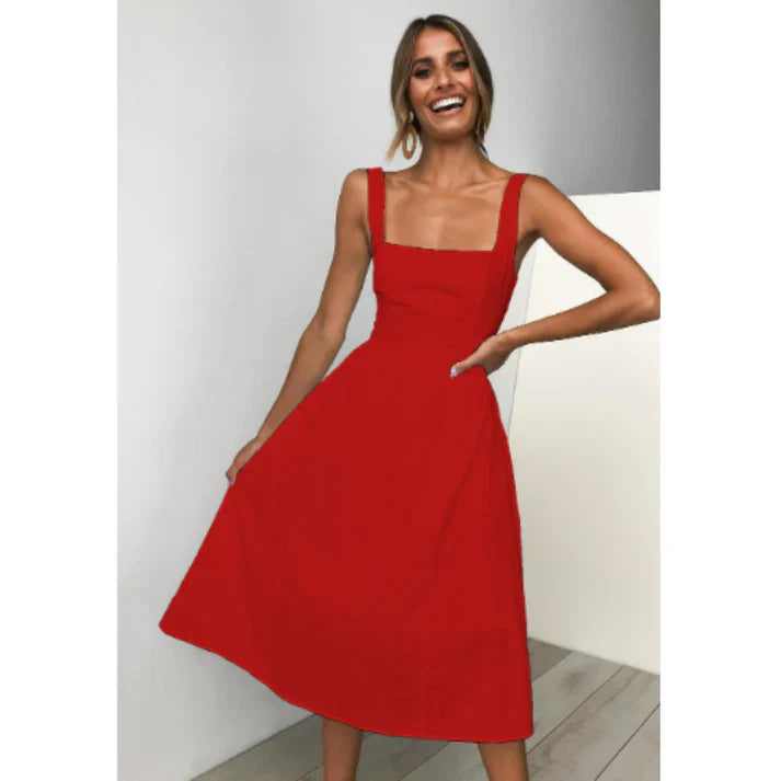 Ärmelloses A-Linien Midikleid mit quadratischem Ausschnitt