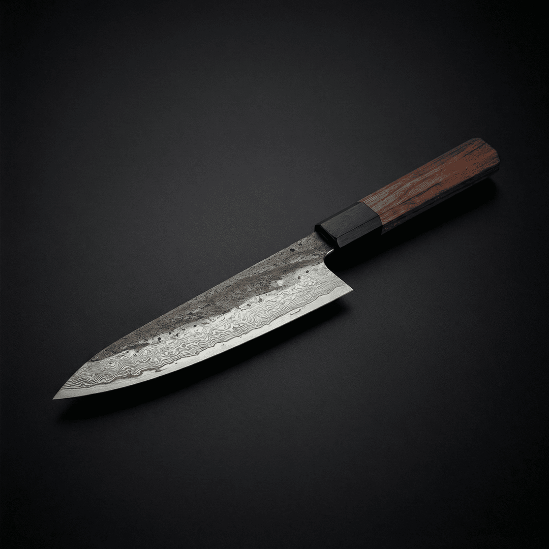 Kiritsuke-kniv, blad i rustfritt stål, skaft i jerntre, 8,5 tommer