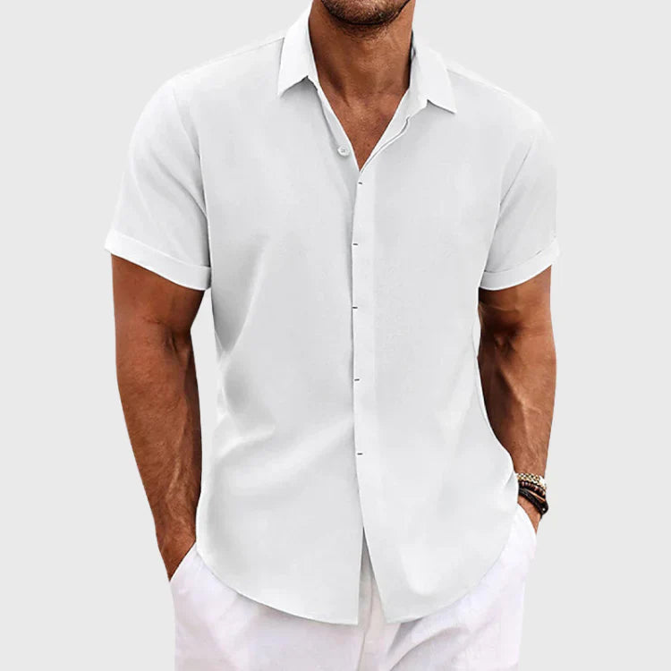 Short-sleeved men's shirt in cotton and linen