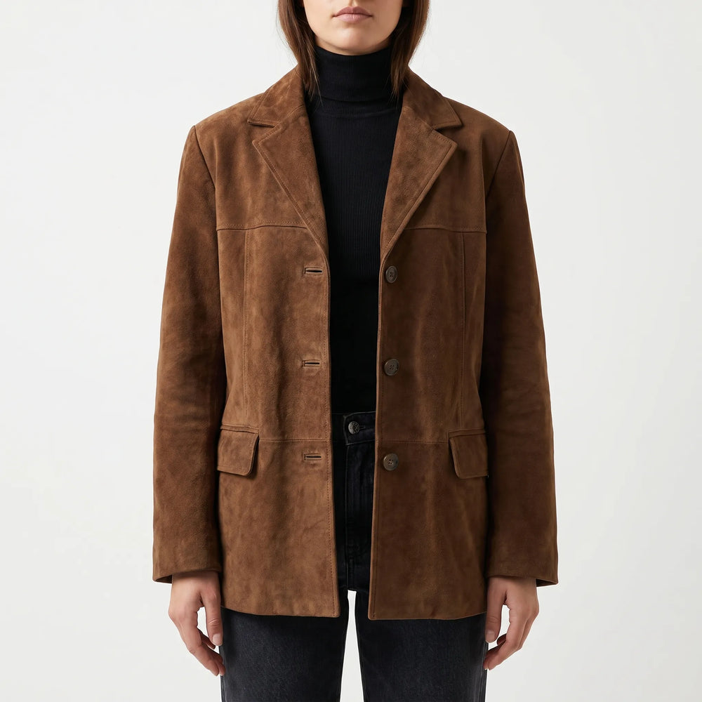 VelvoraClassic-Cut Suede-Effect Jacket