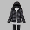 Ultralight, packable down jacket with hood for women