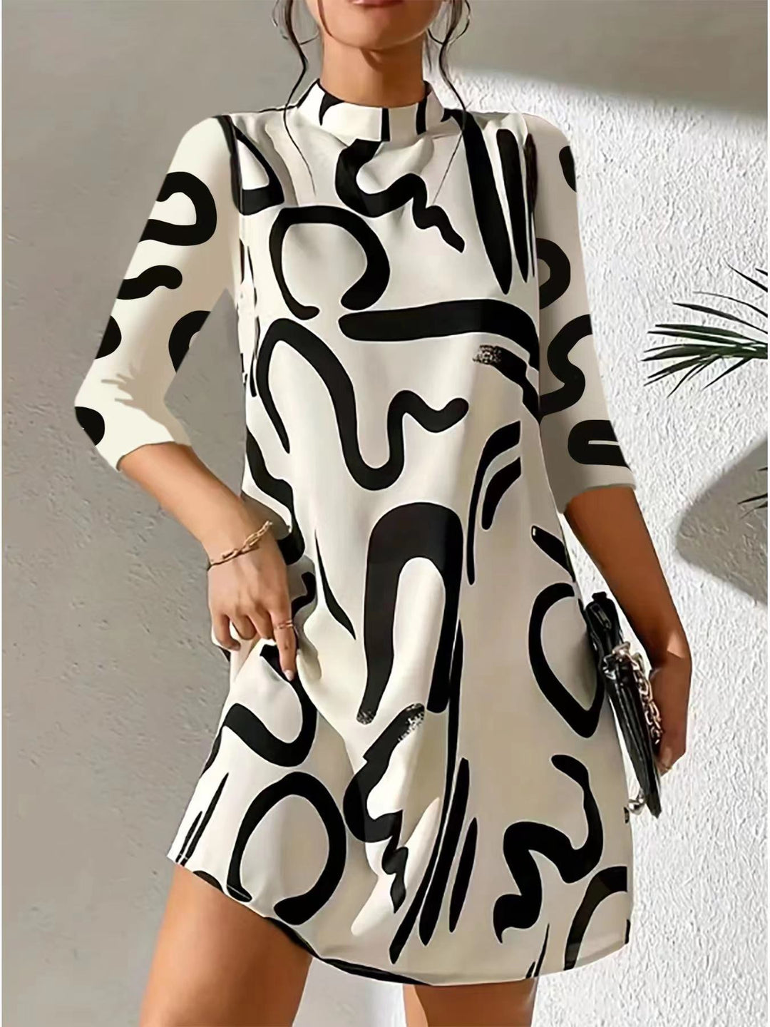 Elegant and Comfortable Dress with Collar and Printed Pattern