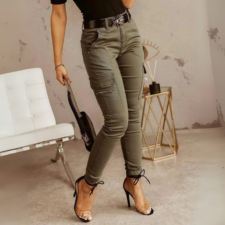 Skinny cargo jogger pants for women