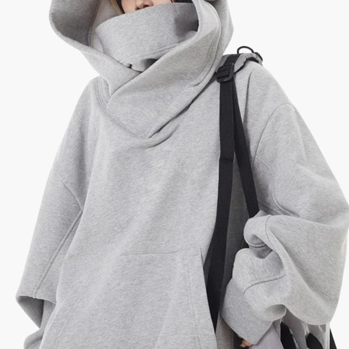 Kvinners Oversized Hettegenser – Høy‑Hals Frontlomme Stil