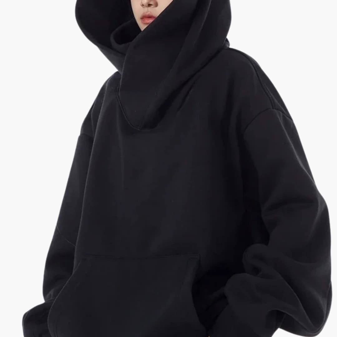 Kvinners Oversized Hettegenser – Høy‑Hals Frontlomme Stil