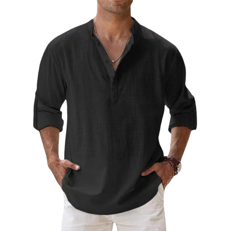Lin Skjorte med Henley-krage for Menn