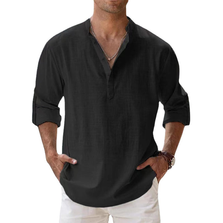 Lin Skjorte med Henley-krage for Menn