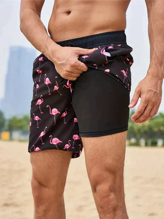 Trendy men's swim shorts with lining and phone pocket