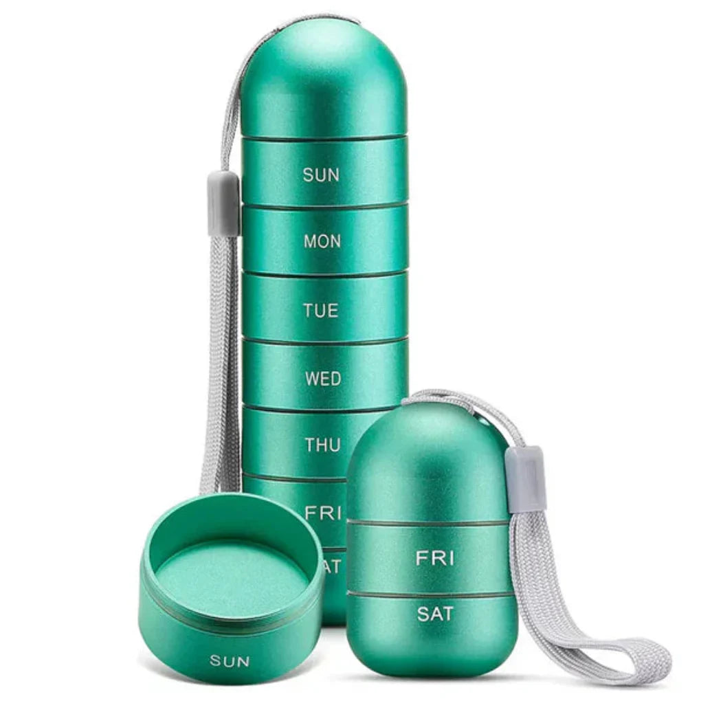 Aluminium 7 Dager Bærbar Pille Organisator