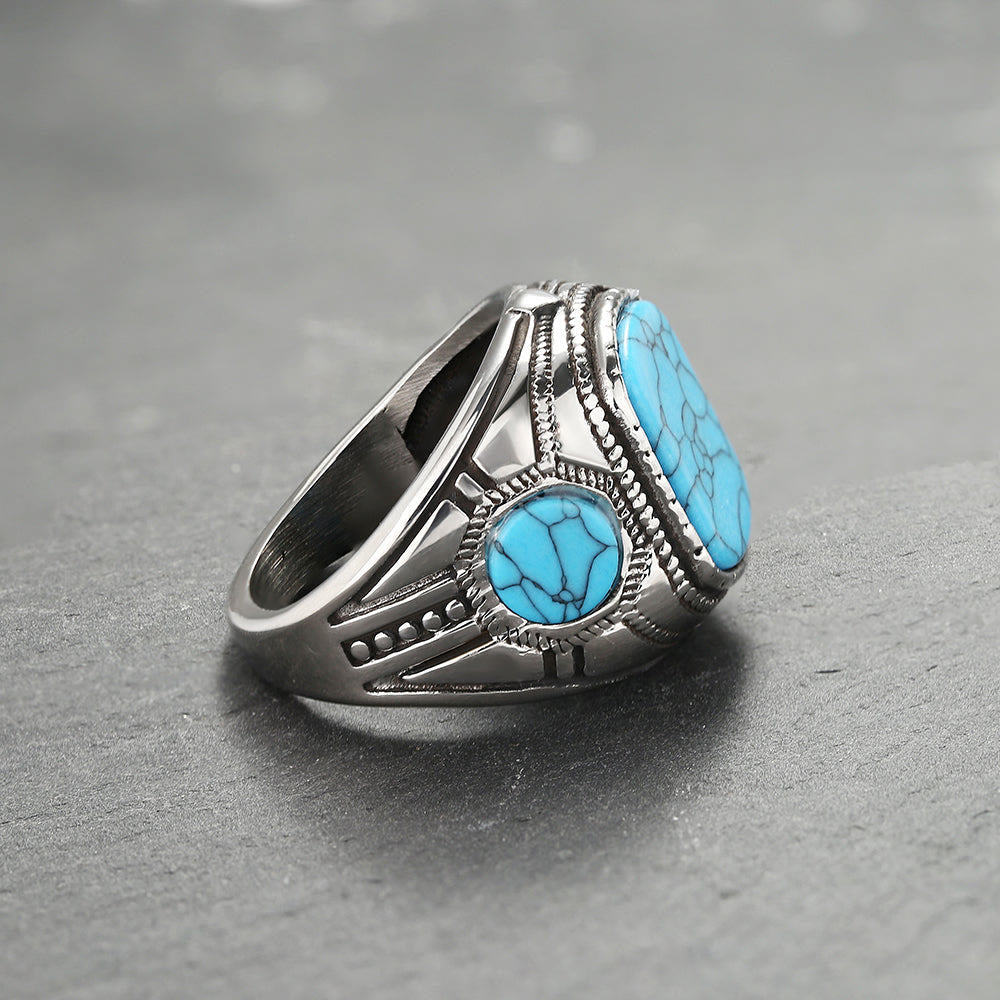 Herrering med turkis stein