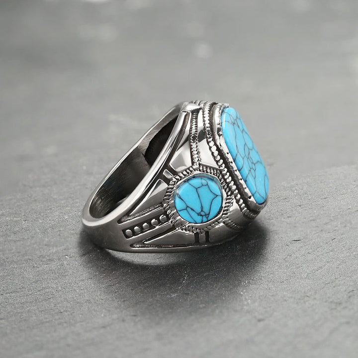 Herrering med turkis stein